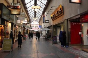 Boutiques lined the entrance of Capitol Arcade